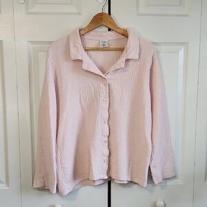 Serra Womens Pink Button Down Gauzy Shirt Size XL Coastal Lagenlook Boxy Beach
